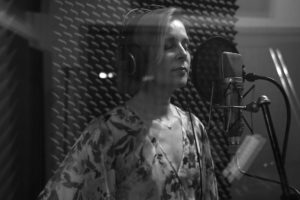 Christine Rosander recording a song from the Been A Long Time album in the recording studio.